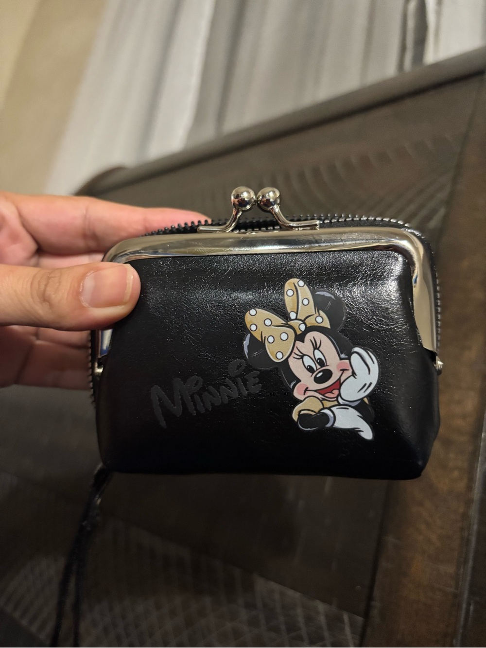 Disney Minnie Mouse Black Coin Purse with Yellow Bow